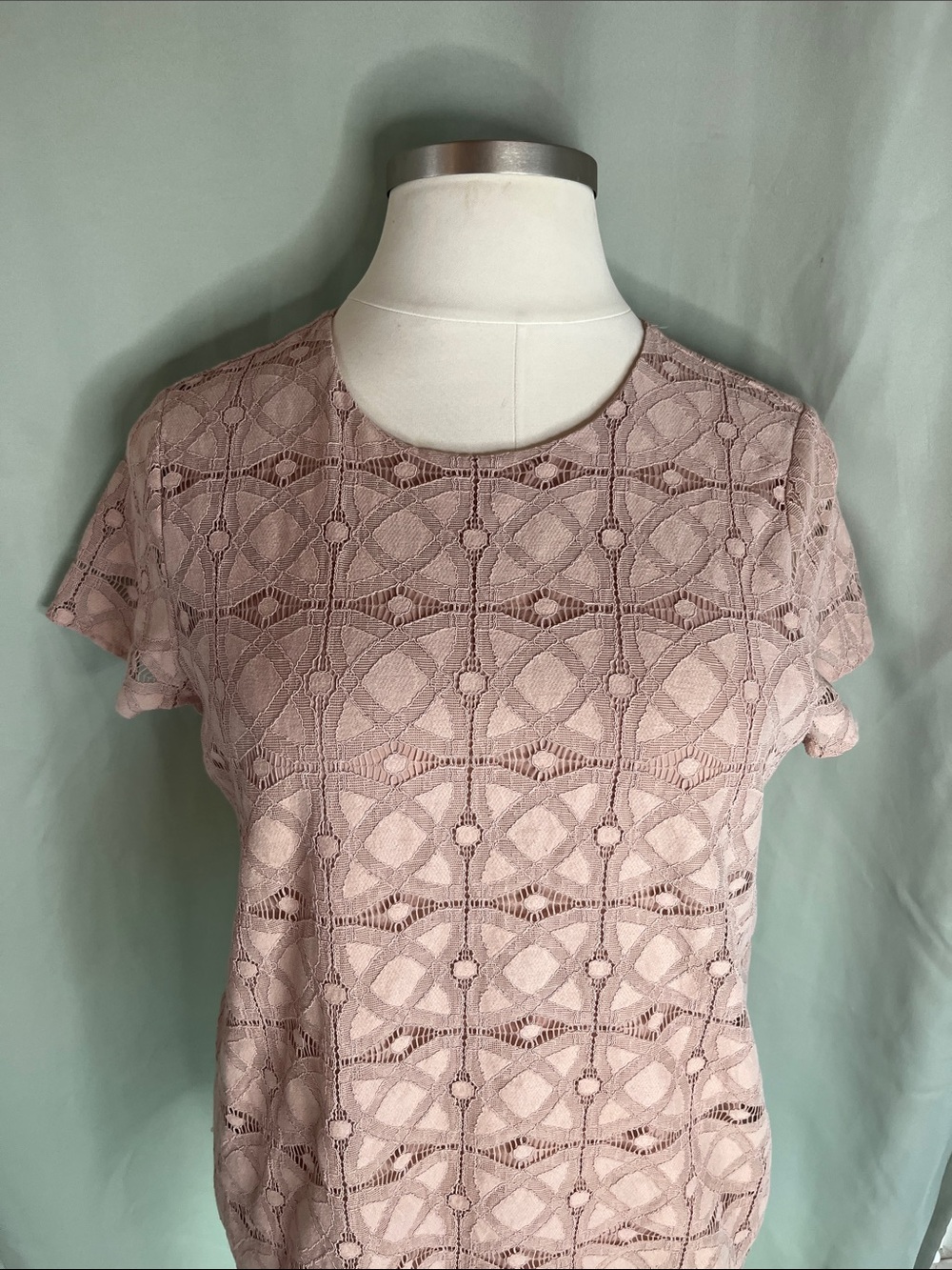 J. Jill Women's Lace Overlay Chablis Crew Neck Blouse